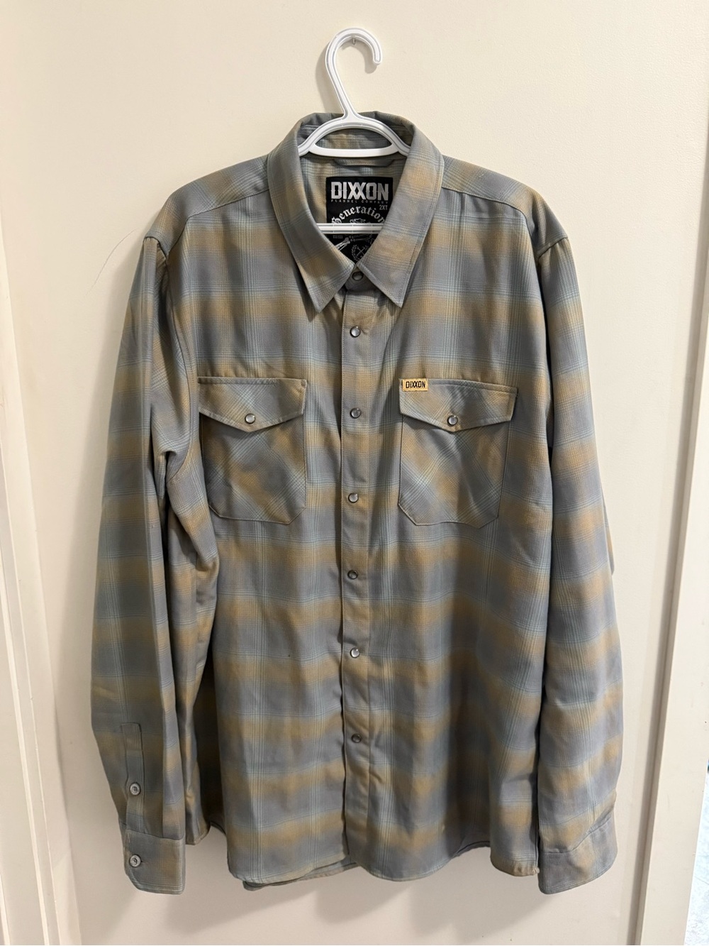 Dixxon Flannel “Generations” Button-Up Shirt in Gray & Tan Plaid